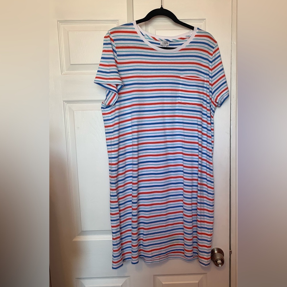 J. Crew Striped Tee Dress in White, Blue & Red